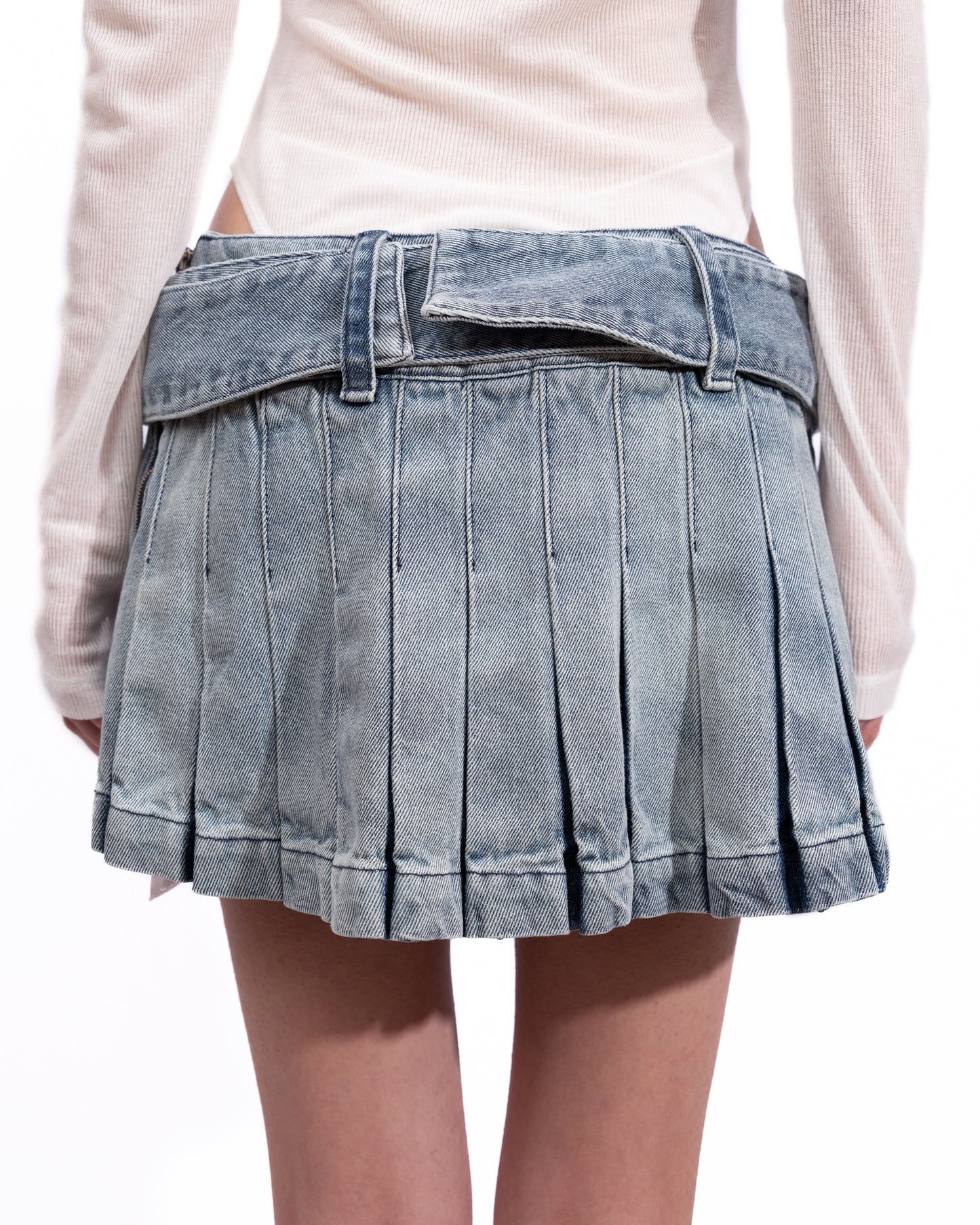 Dion Lee - Belted Pleated Denim Mini Skirt