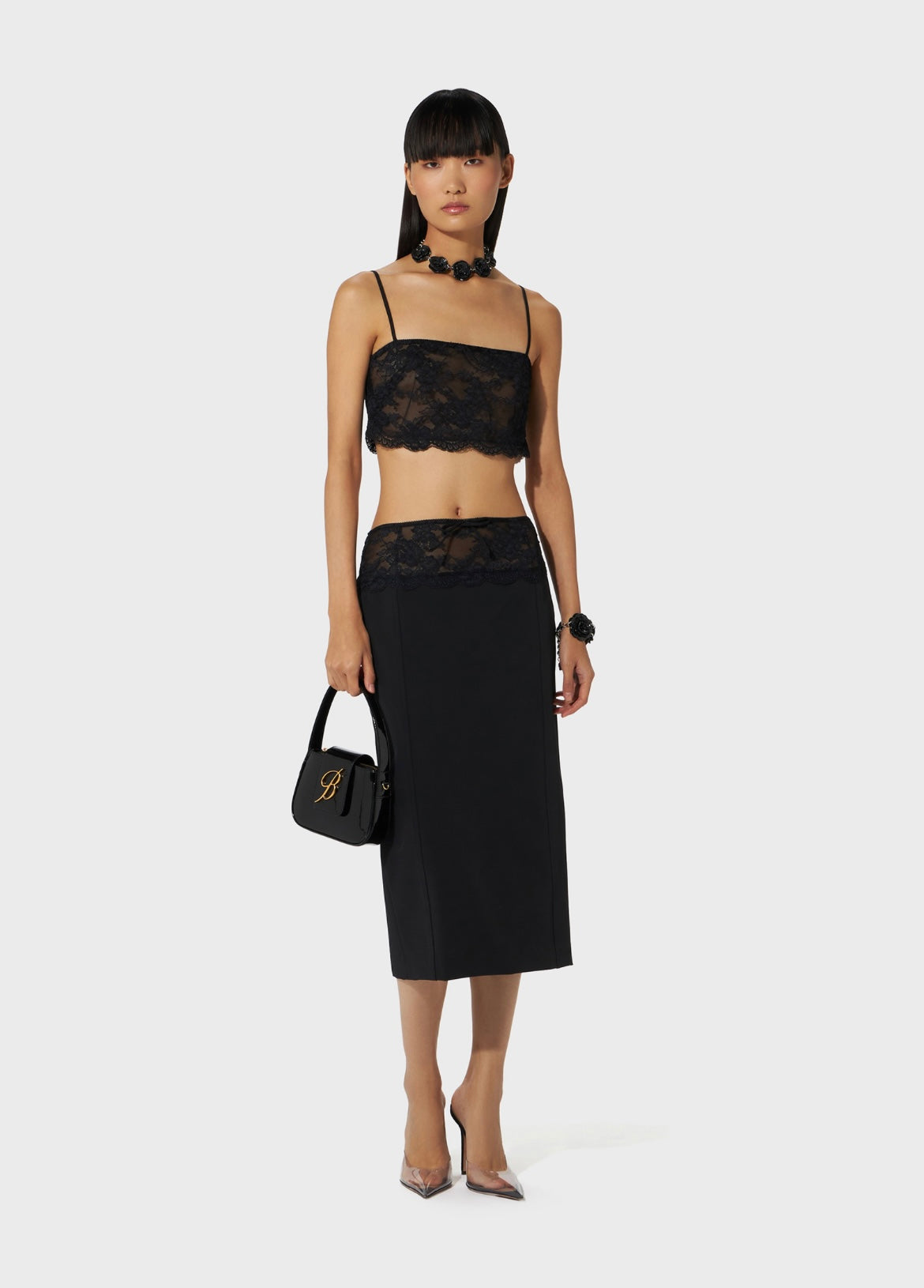 Blumarine midi skirt with lace waist line