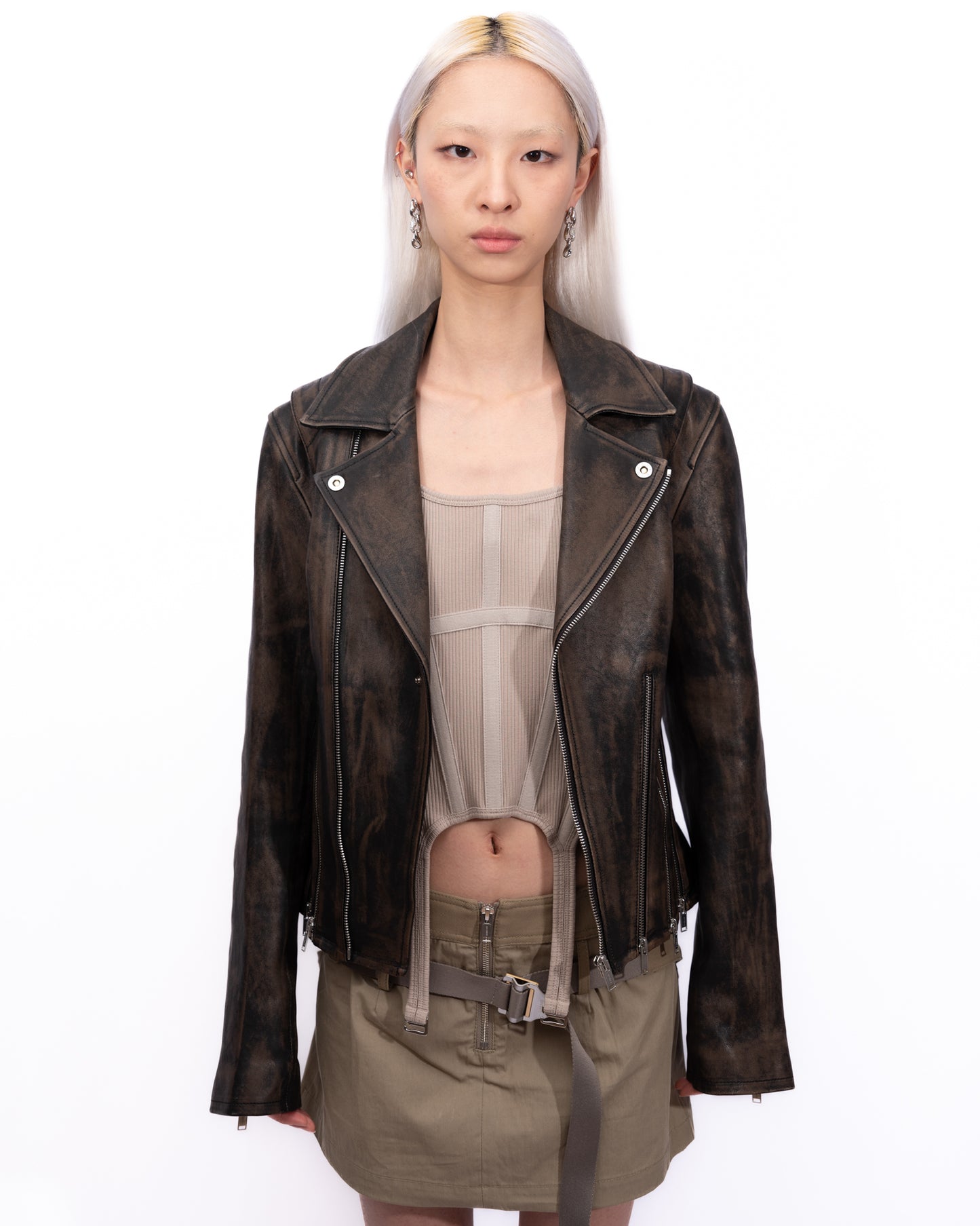 Dion Lee - Black Off-The-Shoulder Leather Jacket