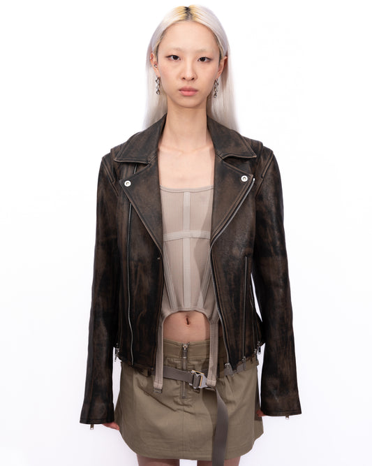 Dion Lee - Black Off-The-Shoulder Leather Jacket