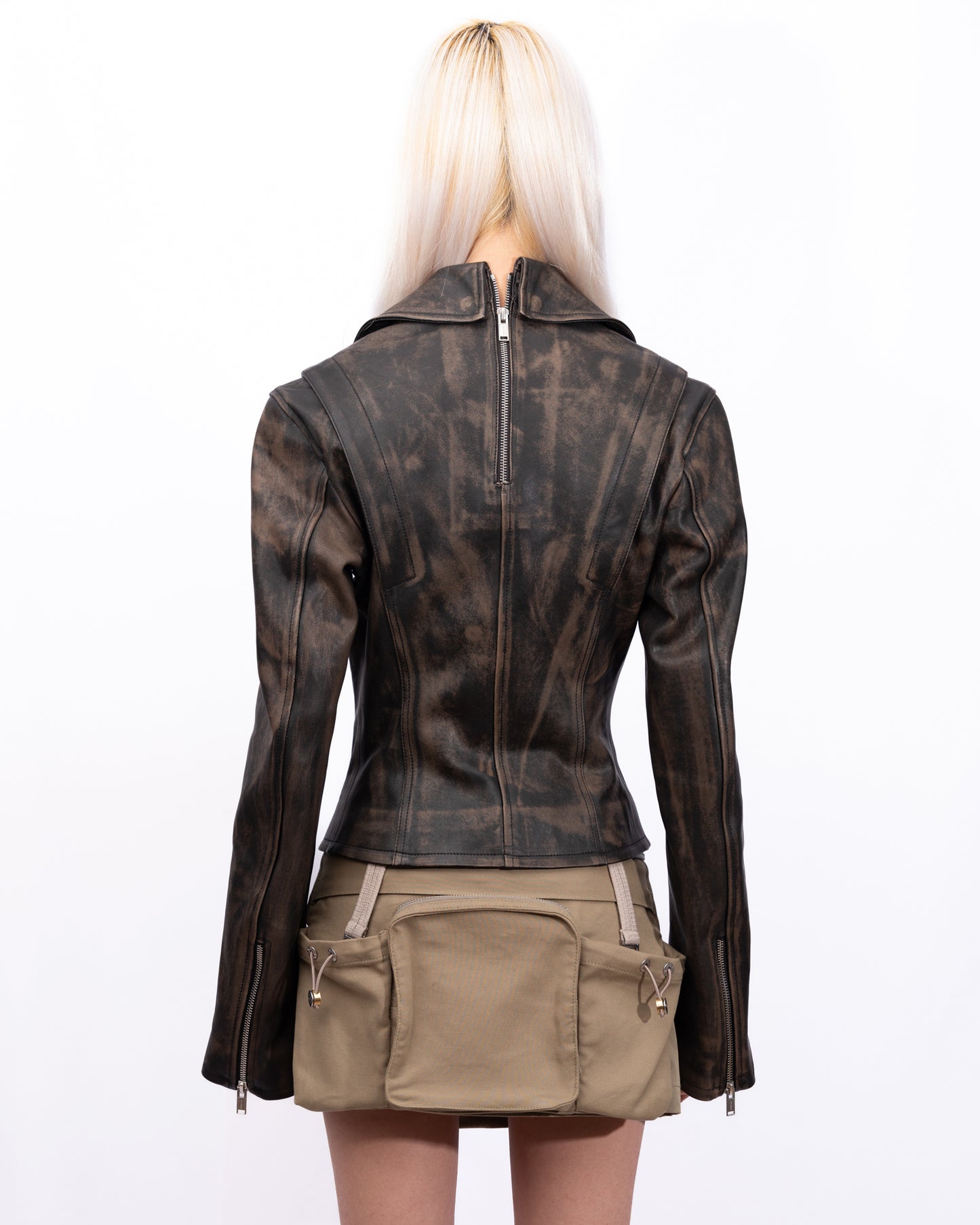 Dion Lee - Black Off-The-Shoulder Leather Jacket