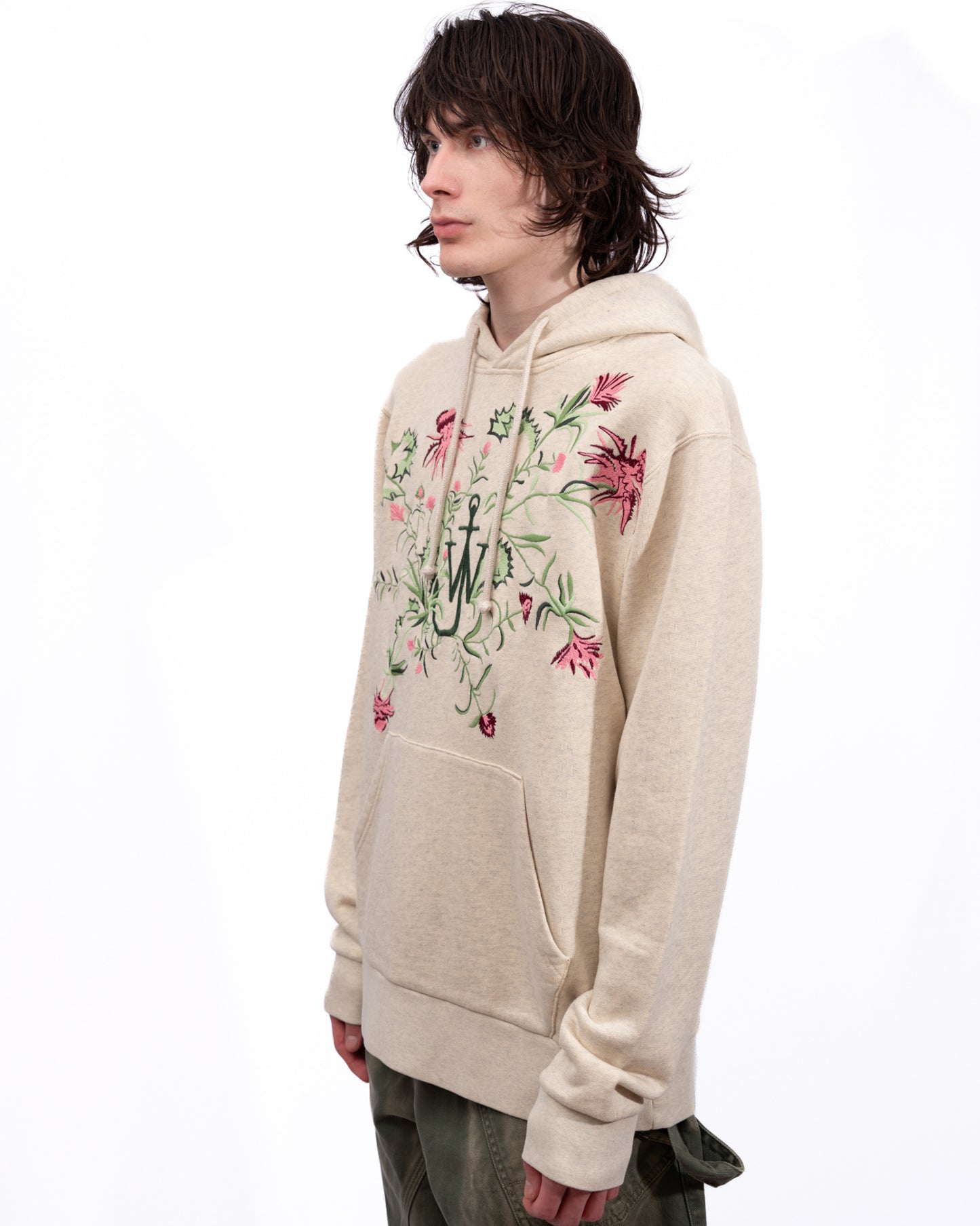 JW Anderson - Beige Floral-embroidered Hoodie