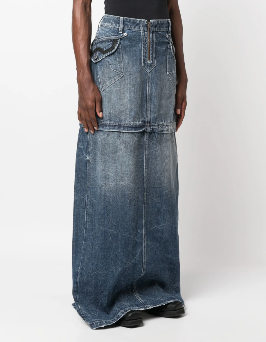 Martine Rose Slit-Detailed Denim Skirt