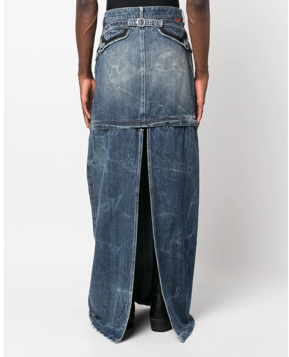 Martine Rose Slit-Detailed Denim Skirt