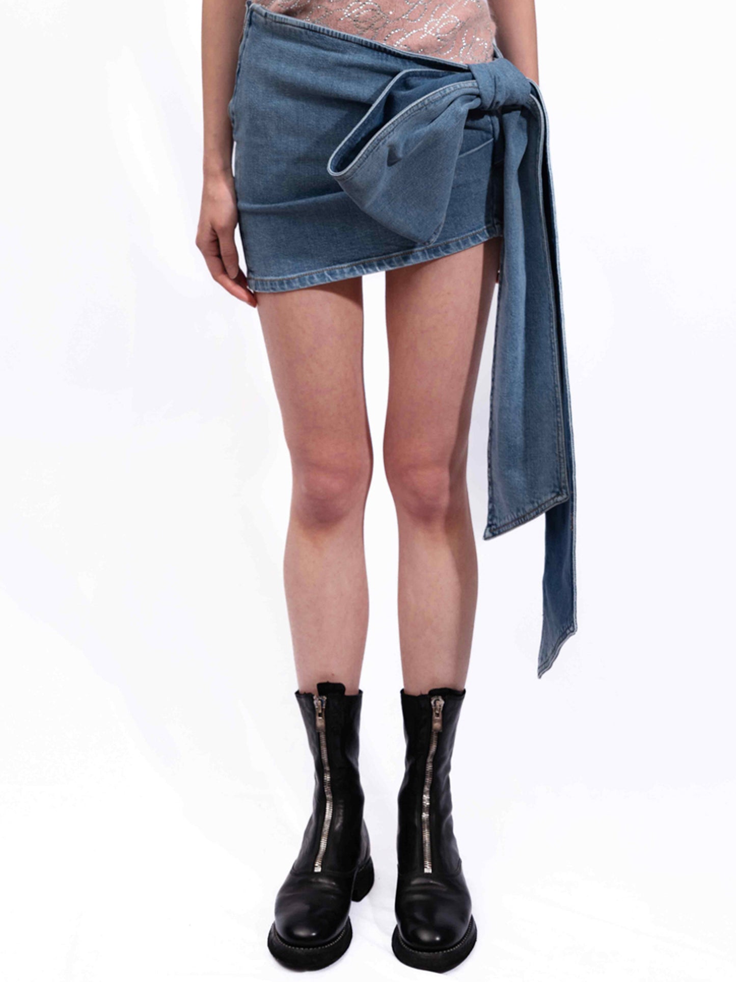 Blumarine - Mini Skirt In Denim With Bow