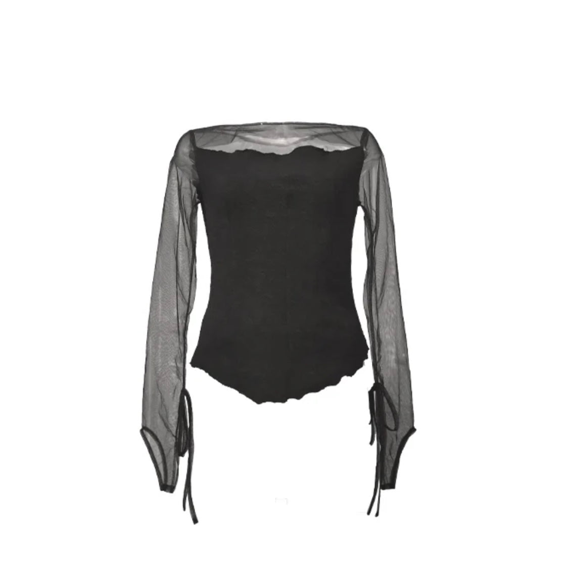 By Cookie H. Textured wool knit blouse with tulle sleeves