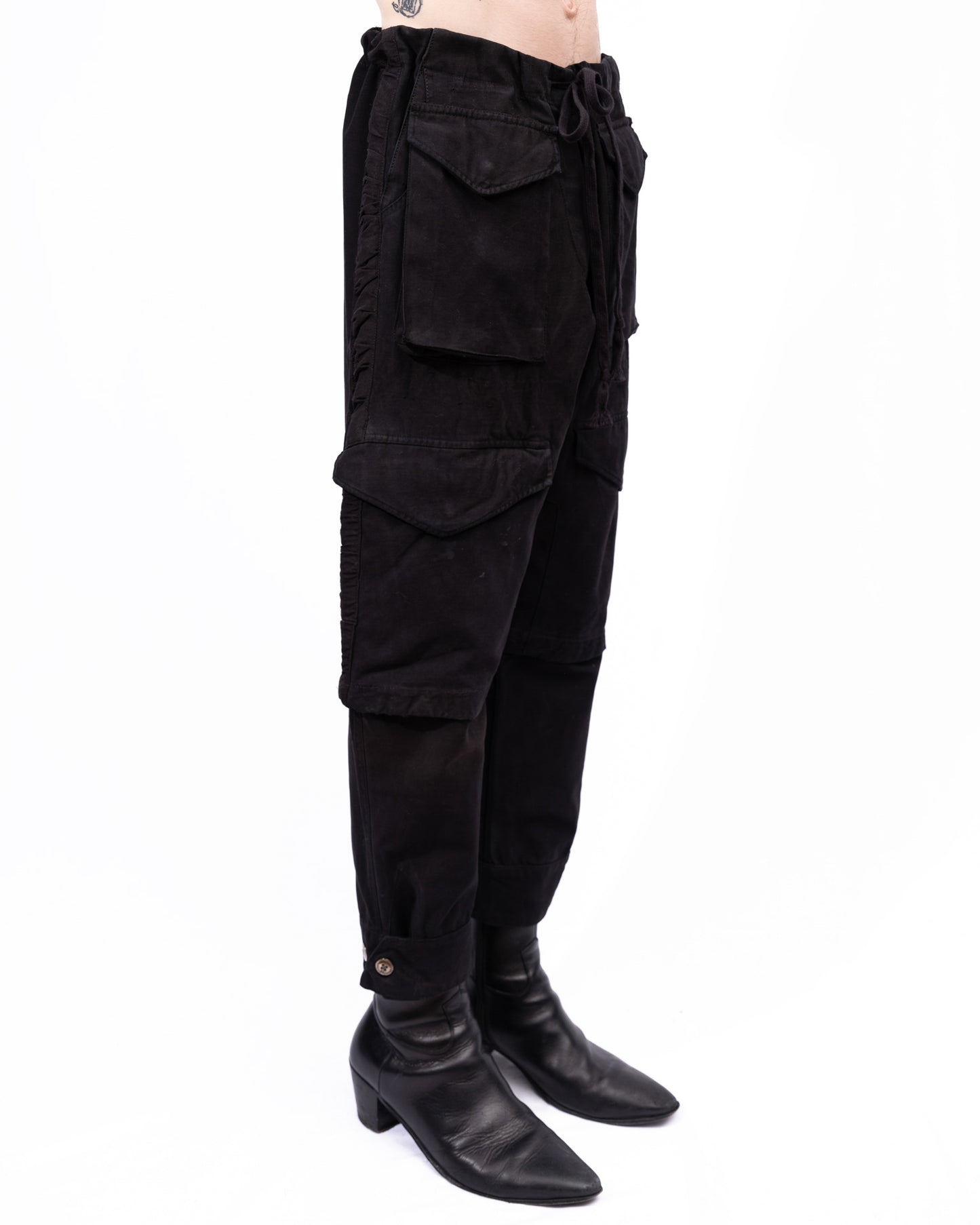 Greg Lauren - Black Cotton Tapered Trousers